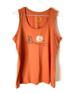 Life Is Good Orange Beach Sunset Tank Top 100% Cotton Graphic